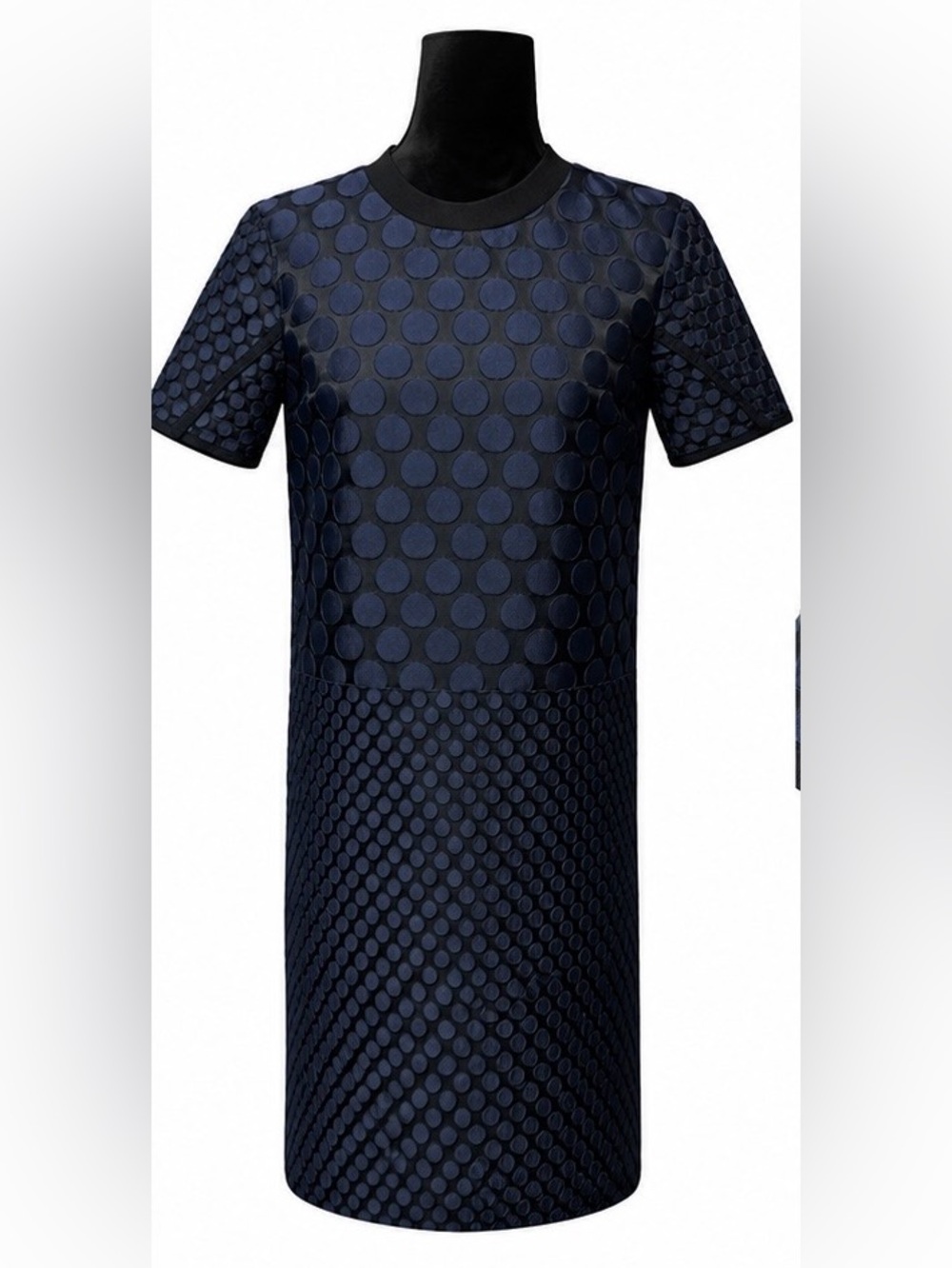 Madewell Navy Black Textured Polka Dot Shift Dress Short Sleeve Small